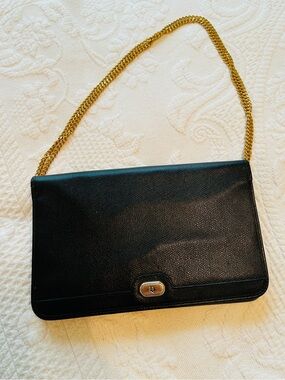 Christian Dior Vintage Black Leather 2-Way Crossbody Shoulder Bag w Gold Chain